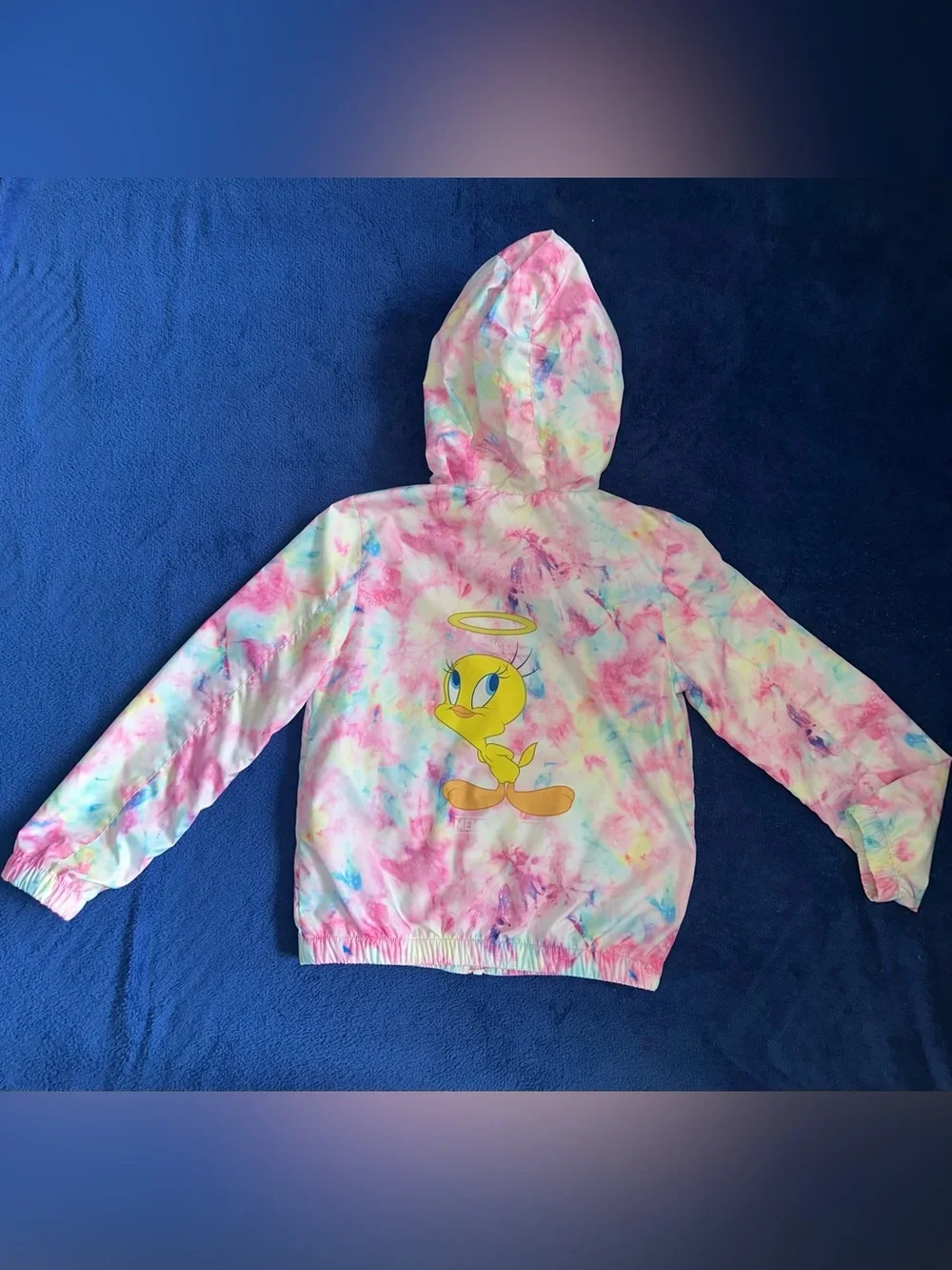 Members Only Looney Tunes Windbreaker Jacket Girls 6X Tweety Bird Tie Dye Hooded